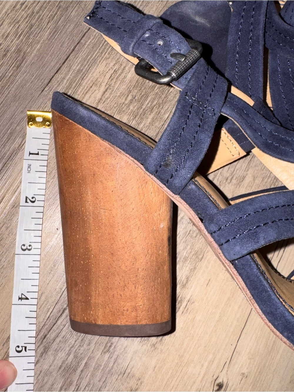 Splendid Navy Suede Strappy Block Heel Sandals - Picture 9 of 13